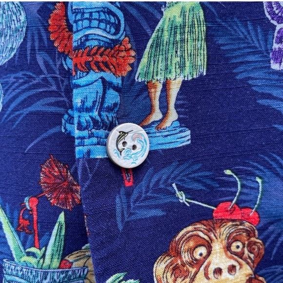 Tommy Bahama Tiki Bar Camp Shirt 2XLT Big & Tall Navy Hula Totem Print - Picture 5 of 8